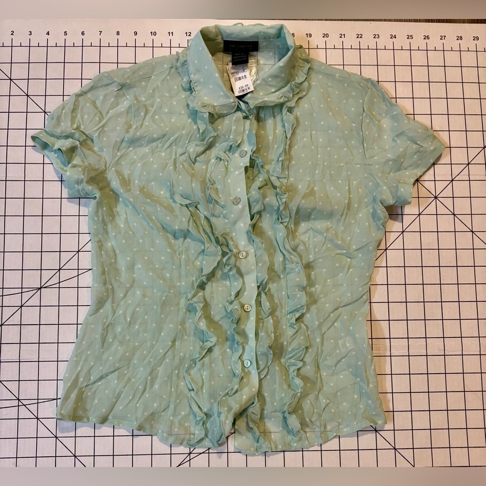 NWT The Limited Silk Women’s Size Small Seafoam Green Polka Dot Blouse